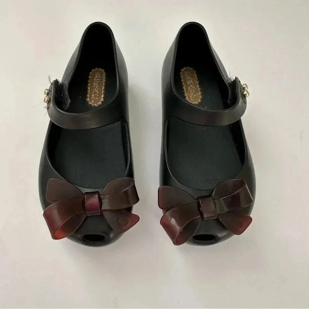 Mini Melissa toddler peep toe shoes size 7 black bow